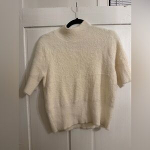 Soft Ivory Short-Sleeve Mock Neck Sweater